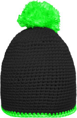 Pompon Hat with Contrast Stripe